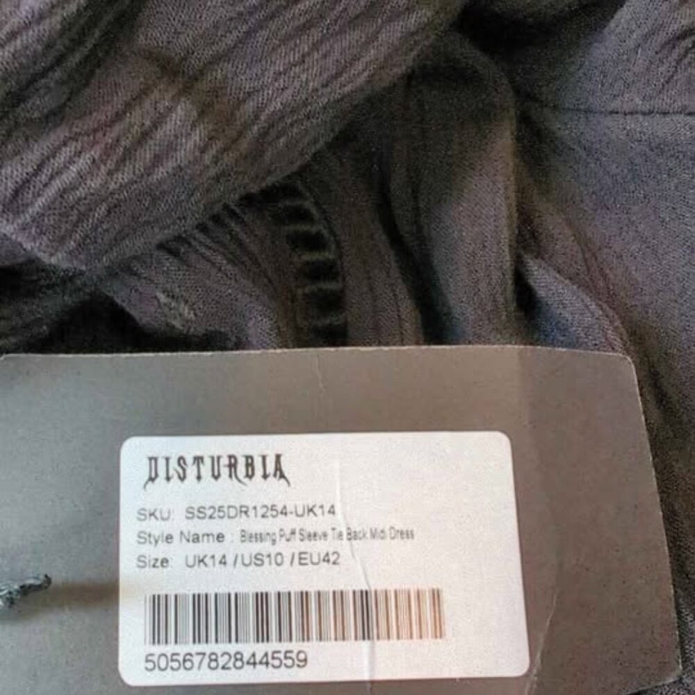 Disturbia blessing puff sleeve tie back midi dress size 10 new - Picture 6 of 6
